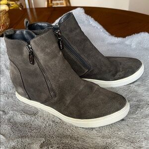 Gray Suede Ankle Boots with Zipper